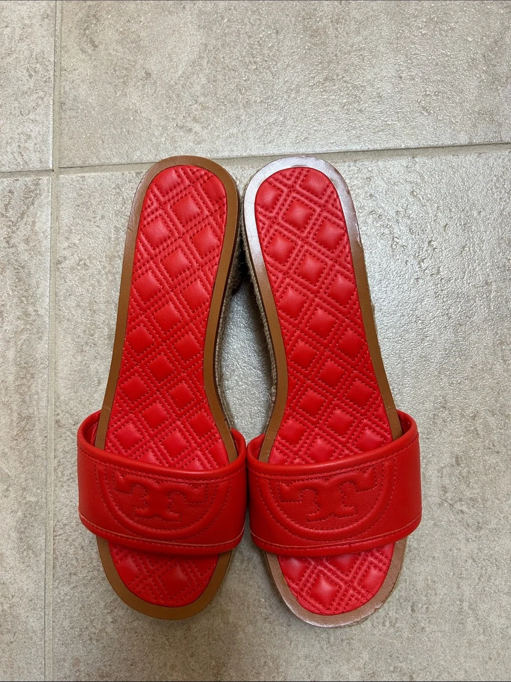 Tory Burch Red Quilted Slide Sandals